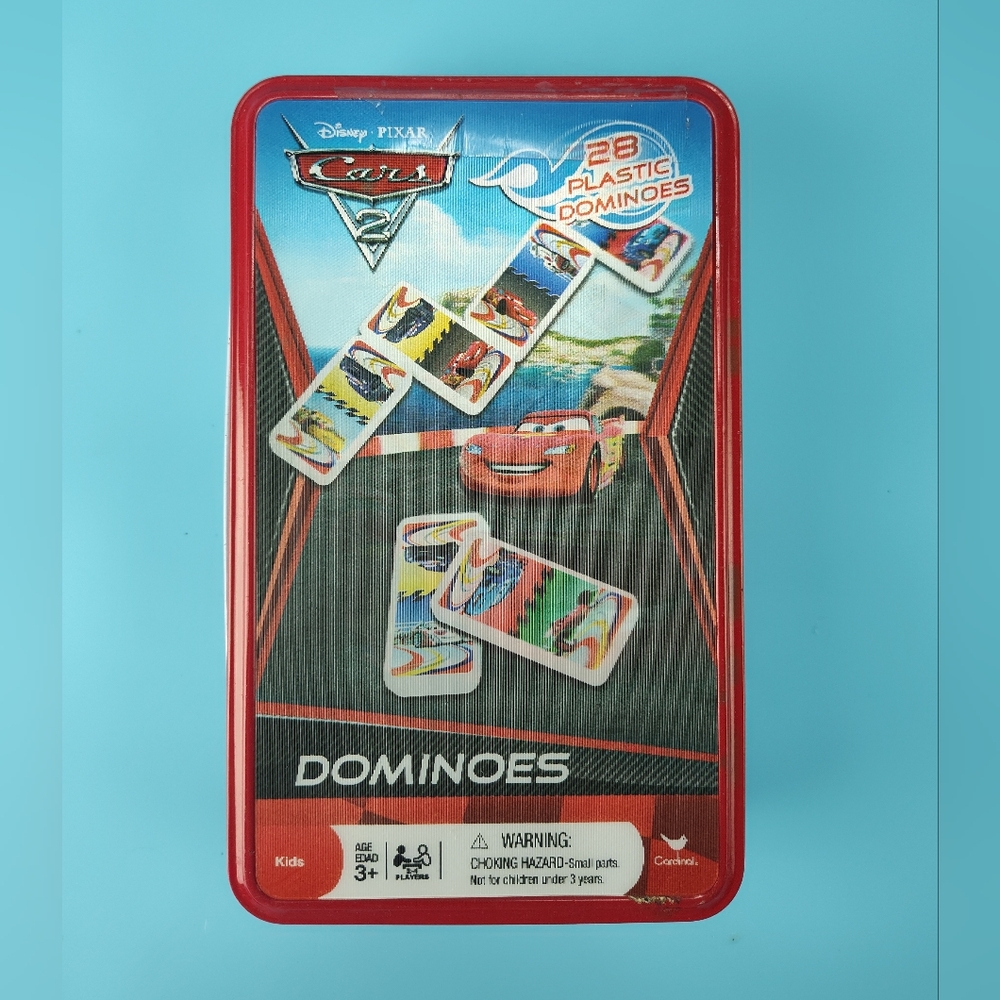 Disney Pixar Cars 28 Plastic Dominoes with Collectible Red Tin Pre-owned